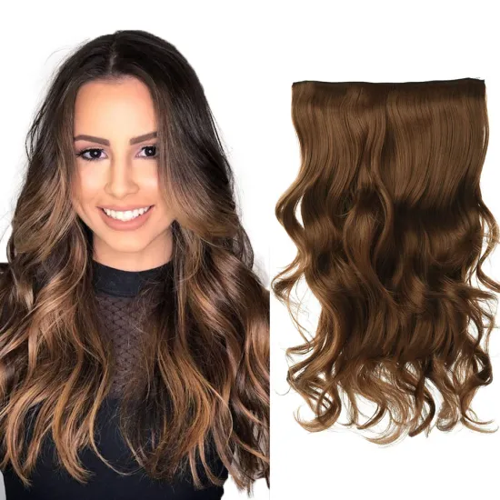 Hot Selling 24 inche Brown Long Wavy One Piece Clip in Hair Extensions for Black Russian White Women Synthetic Hair Extensions