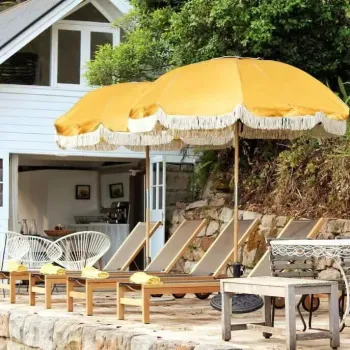 Free Logo Wooden Pole Canvas Waterproof Patio Swimming Pool Sun Garden Beach Outdoor Parasols Umbrella With Tassels
