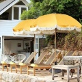 Kostenloser Logo Holzstangen Leinwand wasserdichte Terrasse Swimmingpool Sun Garden Beach Outdoor Parasole Regenschirm mit Quasten
