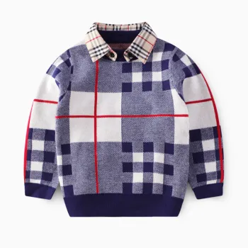 Children's clothing plaid detachable shirt collar baby boys' sweaters high quality wholesale classic children's sweaters