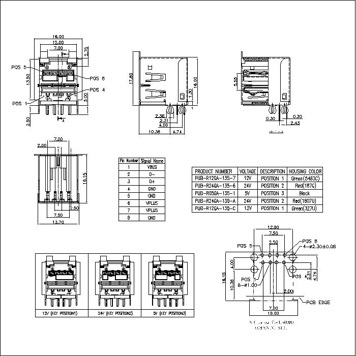 UAFR34-XXXXXX POWER USB2.0 A Female 8PIN Socket