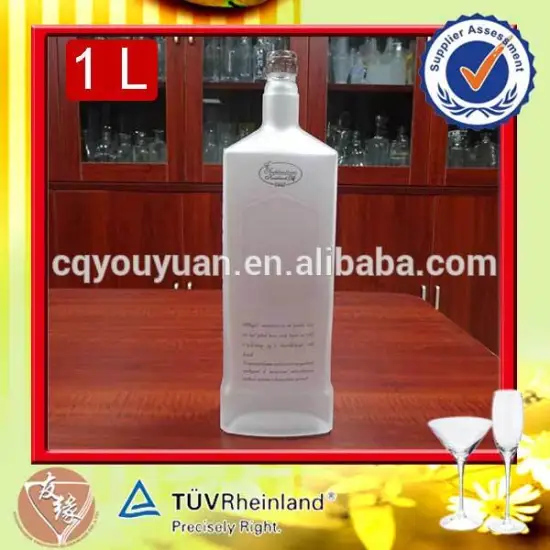 China made flat square high flint glass frosting white 1 liter giant vodka glass bottle