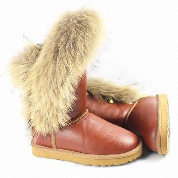 Casual Boots with Patent Leather Upper, Faux Fur Collar, Shearling Lining and Metal Rivet Accessory