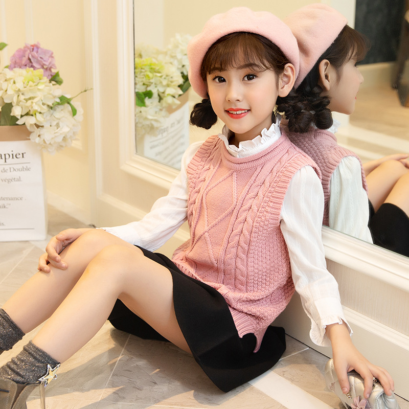 2019 Girls Sleeveless Vests Autumn Winter Knit Pullover Sweaters for Children Kids Baby Solid Color Waistcoat Fashion Spring