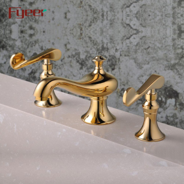 Rubinetto da bagno a tre buche dorate con doppie manici per bagno e vasca
