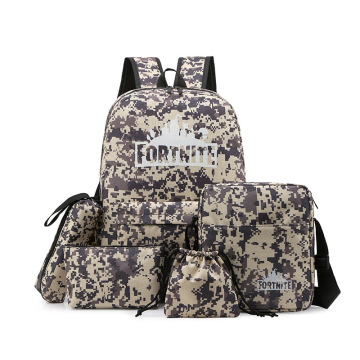 5-Piece Camo Black Backpack Set for Teenage Girls