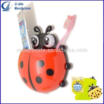 Plastic Cartoon Beetle Toothbrush Holder Bathroom Set with Four Strong Suction Cup