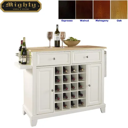 White Kitchen Island Bar With 20 Bottles Wine Storage Racks