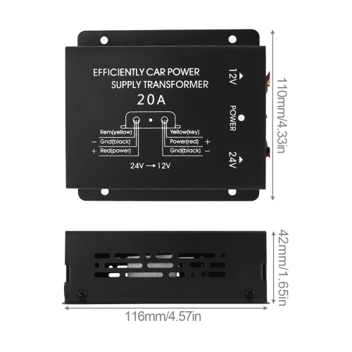 20A 360W DC 24V to 12V 20A Black Power Converter Electric lron Inverter Voltage Reducer Step-down Transformer for Car