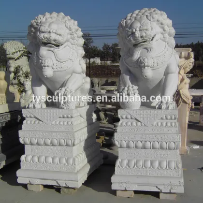 Chinese traditional outdoor life size white marble lion sculpture