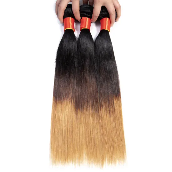 Henan Factory Virgin Hair Bundles 3 Tone Color 1B 4 27 Ombre Color 3bundles with remy hair 4*4 remy closure 4*13 Frontal