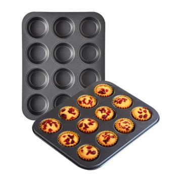 12-otworowa czarna nieprzywierająca patelnia do muffinów ze stali węglowej