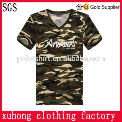 deep v neck camouflage t shirt