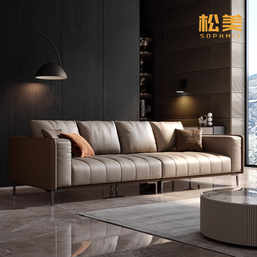 Итальянский роскошный двухцветный кожаный диван в полоску, 4-местный