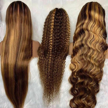 Remy Glueless Full Lace Frontal Wig: Ombre Human Hair with Pre-plucked Cuticle Aligned Brazilian Highlights