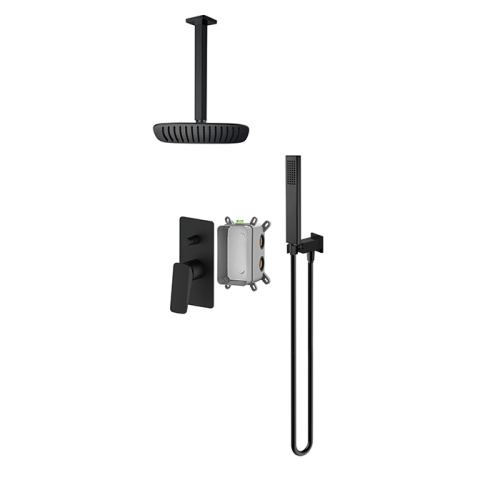Black Ceiling Mount Rain Shower System With Handheld