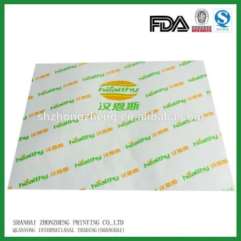 wrapping paper for burger, sandwiches, pack in sheets/greaseproof food wrapping paper