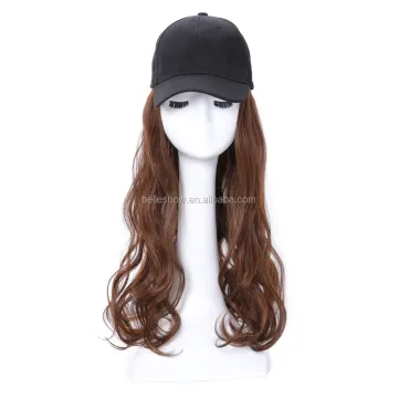Hot sell Cheap Wholesale Baseball Cap Curly Hair Wig Fashion Hot Sale Low Price Black Long Wavy curly braid Baseball hat