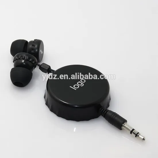 Two side pull tangle-free retractable cable promotional headphones