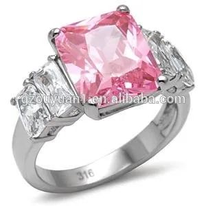 Luxury Cz diamond ring,stainless steel jewelry with pink zircon stone,ladies diamond ring jewelry