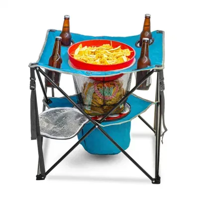 4 Cup Holders Food Basket Insulated Cooler Carrying Case Camping Table