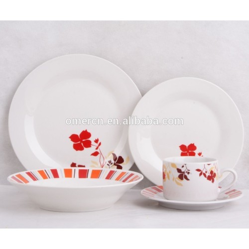 red flowe decal ceramic dinnerware set/ 20pcs ceramic dinnerware wholesale