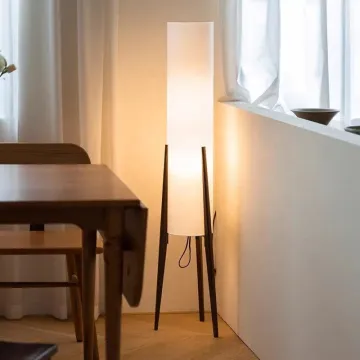 Scandinavian Wooden Art Deco Floor Lamp with Fabric Shade