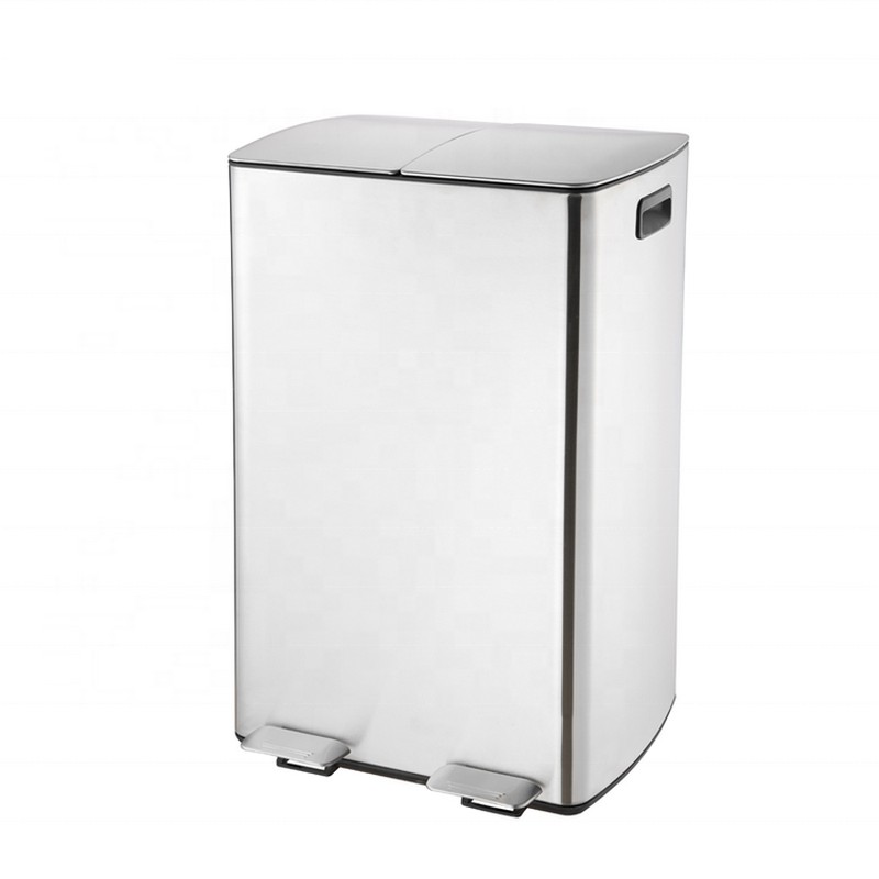 silver stainless steel trash can