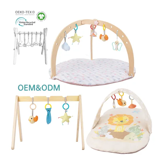 Foldable Baby Play Gym with Wooden Teething Toys - Montessori Newborn Gift