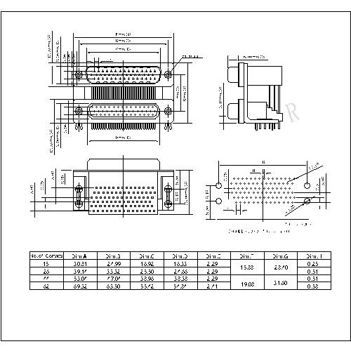 HDDR01-MFXXXXX D-SUB P.C.B High density Dual Port Right Angle MALE TO Female(stamped Pin) 