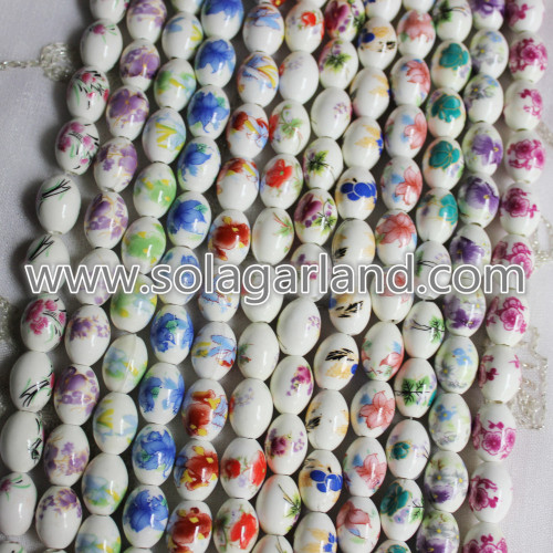 Perline in ceramica con motivi floreali in fiore ovale 12 * 16MM