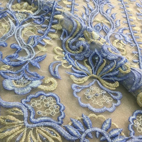 Sky Blue Handwork Beaded Embroidery Lace