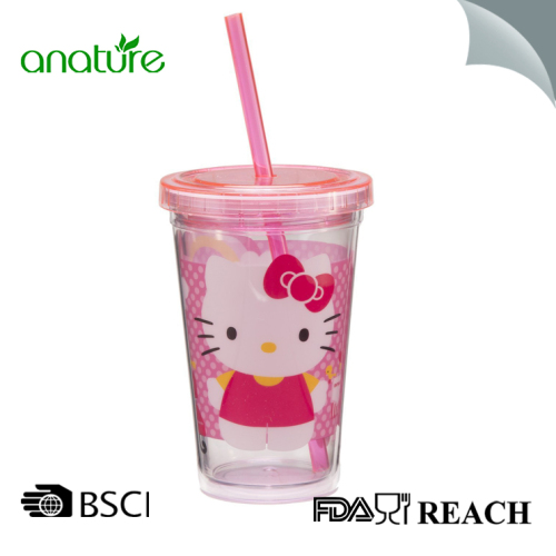 Double Wall Plastic Tumbler Dengan Straw And Tail