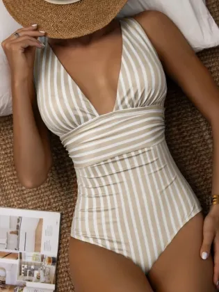 Elegant Striped One Piece Bikini - Vintage Beach Wear for Women