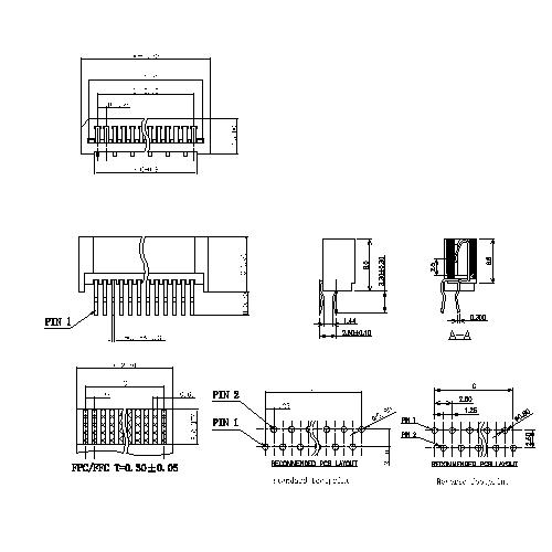 1.25mm FPC,NON ZIF,Single contact,upper contact,Dip straight FPC1.25-XXSTUXXX2