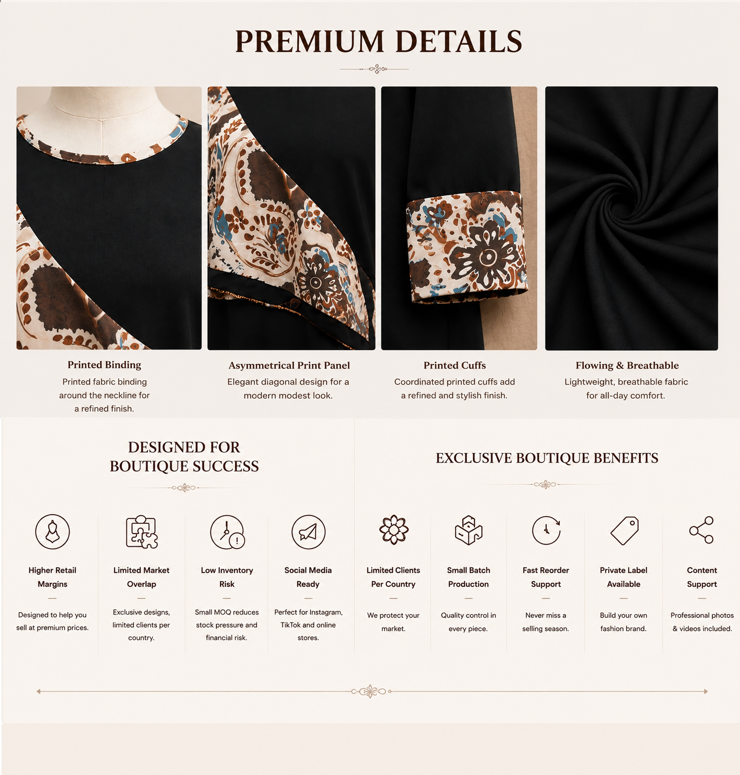 black floral jacquard panel abaya design details