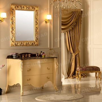 Hot Sale Ceramic Sink Bathroom Vanity with Wooden Accessories and Marble Tops