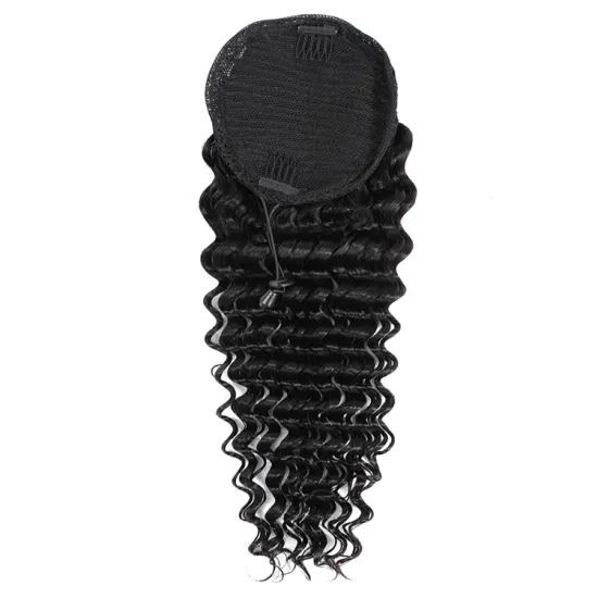 Wholesale Cuticle Aligned Virgin Remy Ponytail Hair, Deep Wave Drawstring Ponytail Human Hair