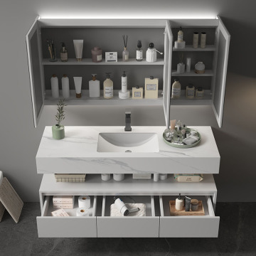 Modern Fashion Style Wall-Mounted Bathroom Vanity Set with Solid Wood Construction and Mirror