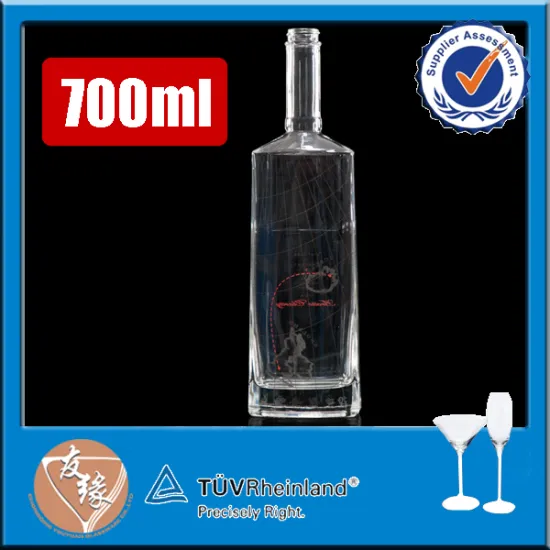 High flint glass empty rectangle long neck 700ml flat whisky bottle