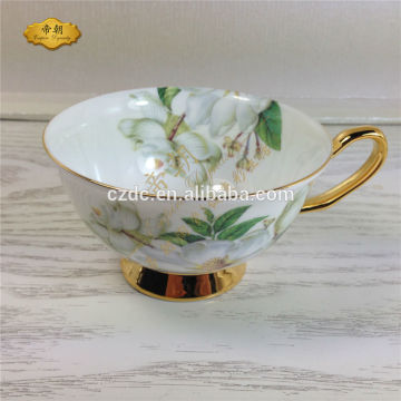Chinese style fine bone china Golden & flower decal tea cup and saucer set