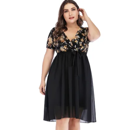 Women Clothing Printing Knee-Length Fashion Dress Women