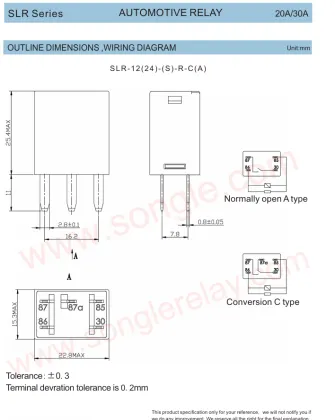 Automobile Relays: SLR-12VDC-A, SLR-12VDC-C, SLR-24VDC-A, SLR-24VDC-C - SONGLE Original Stock