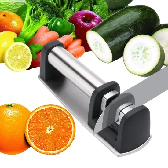 Professional 2-Stage Stainless Steel Knife Sharpener: Customizable and Easy Manual Tool for Kitchen Knives
