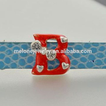 8mm rhinestone red enamel letter "B" slide charms alphabet slide beads