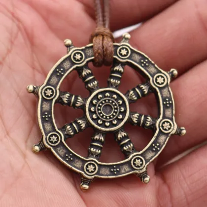 Dropshipping Rudder Charms Dharma Wheel of Life Samsara Buddhist Amulet Pendant Talisman Necklace Religious Jewelry For Men