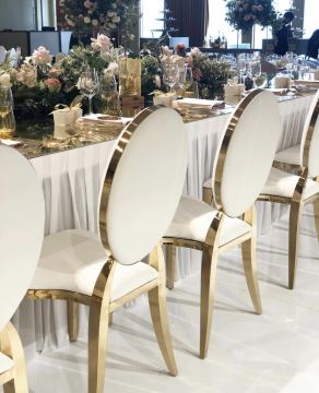 Modern High-Quality Gold Round Stainless Steel Dining Chair for Weddings and Parties