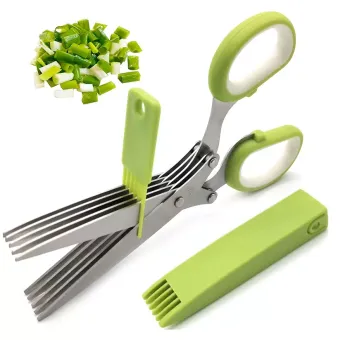 Professional Kitchen Scissors: 5-Blade Stainless Steel Herb Cutting Tools for Shredding Lettuce, Cilantro, and Onions