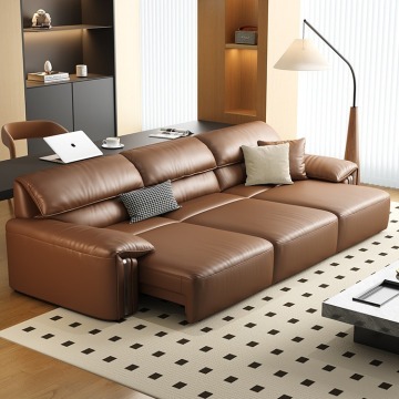 Sofa bed living room size apartment Italian minimalist retractable first layer cowhide sofa