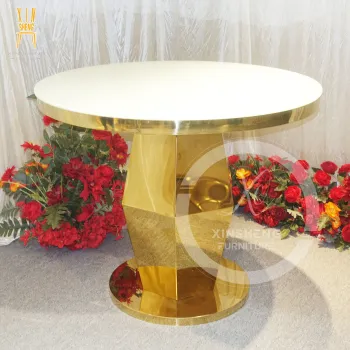 Gold Stainless Steel Round White MDF Cake Wedding Table for Events